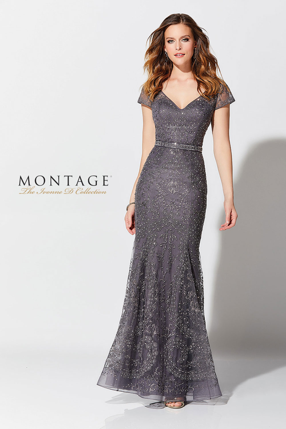 Lace trumpet gown with hand-beaded, illusion cap sleeve