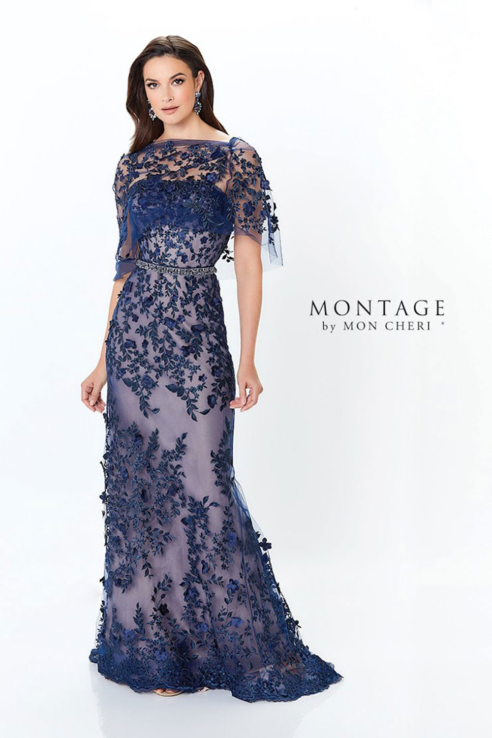 Beautiful lace fit & flare gown with three-dimensional flowers