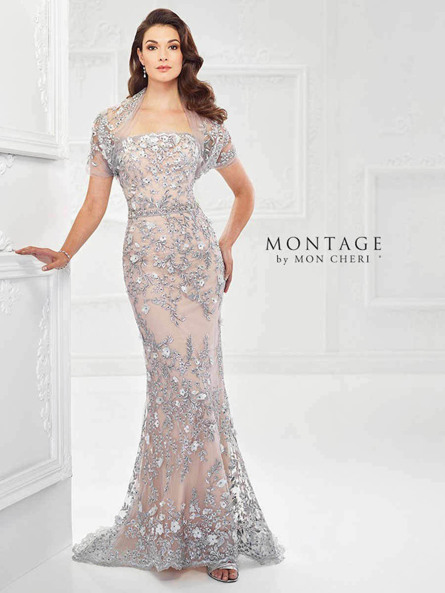 Beautiful lace fit & flare gown with three-dimensional flowers