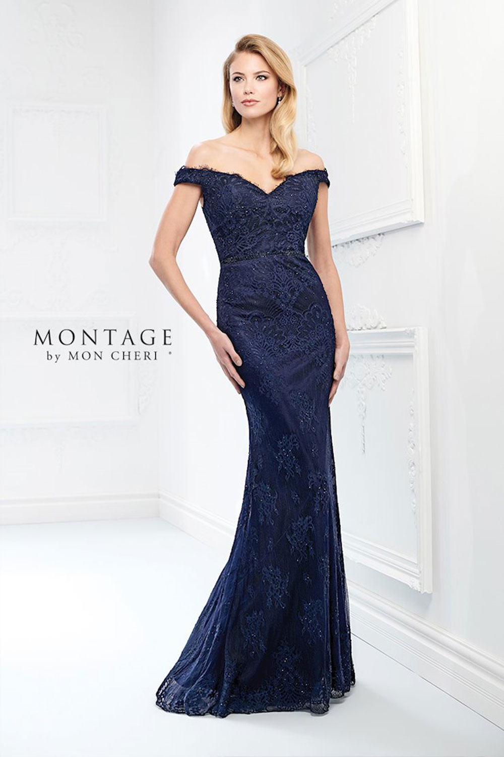 Evening dress with off-the-shoulder
