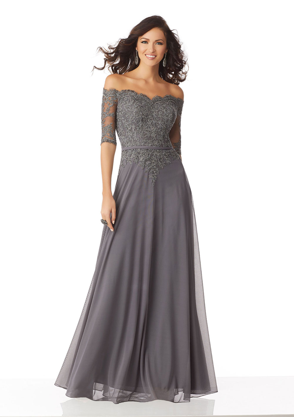 Social occasion gown with beaded lace for mother of the brides